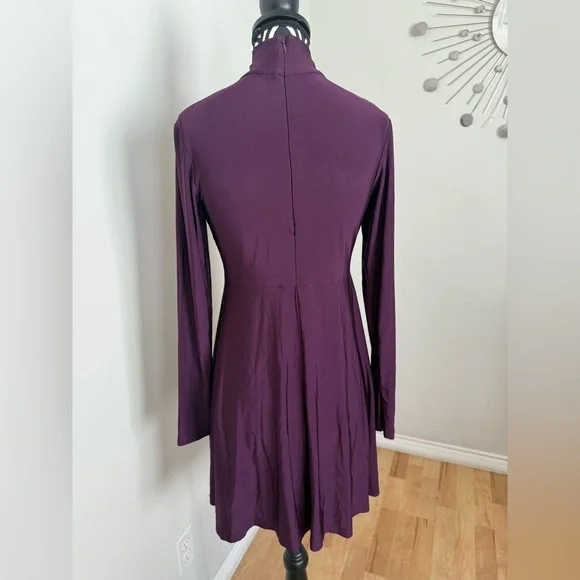 Vintage 90s Betsey Johnson Eggplant Purple Mock Neck Emo Witchy Skater Dress - Picture 2 of 10